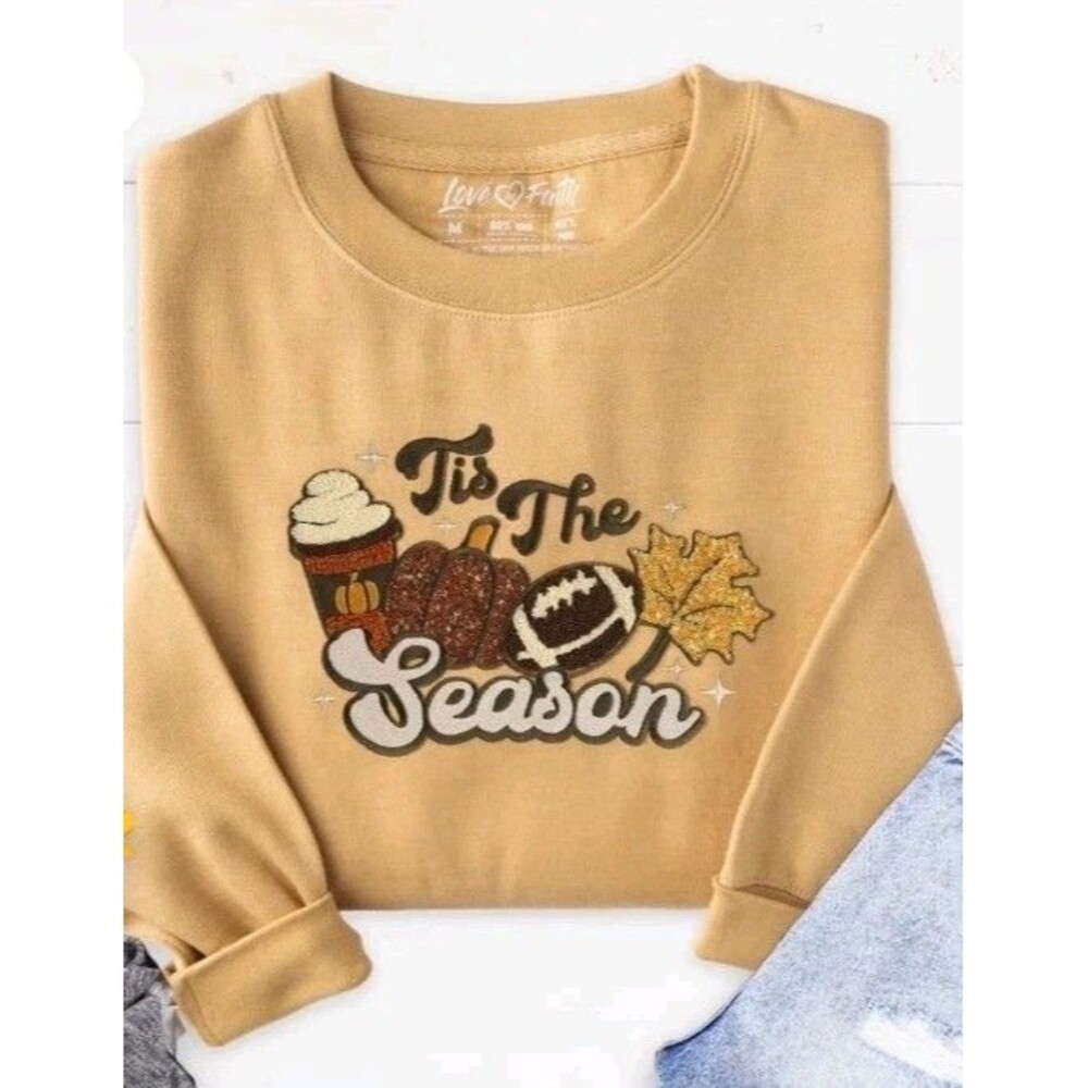 NWOT Love in Faith Women's Embellished "'Tis The Season" Fall Sweatshirt -M